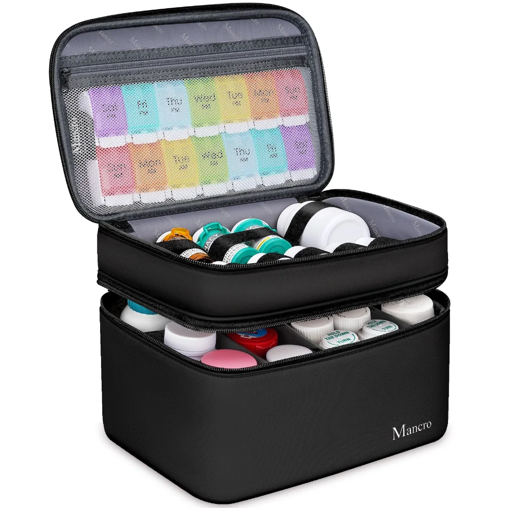 Mancro Dual-Layer Medicine Organizer with Lock